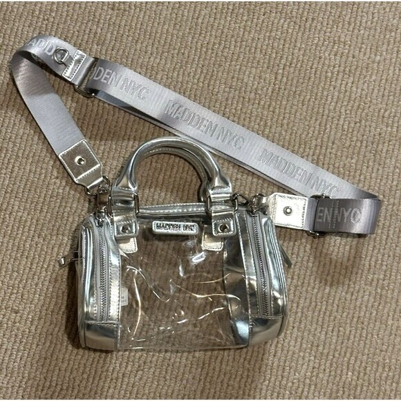 Madden NYC Clear & gray Stadium barrel bag Crossbody removable strap + handles - Picture 2 of 16